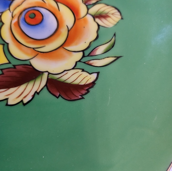 Hand Painted Silver Trimmed Scalloped Floral Vanity Trinket Candy Plate - Picture 9 of 15